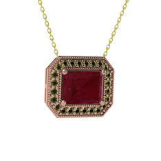 Esinti Dikdörtgen Kolye - Kök yakut ve peridot 18 ayar rose altın kolye (40 cm gümüş rolo zincir) #2by38q