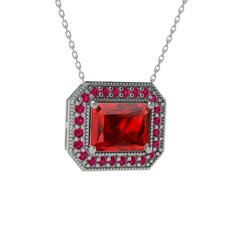 Esinti Dikdörtgen Kolye - Garnet ve rodolit garnet 14 ayar beyaz altın kolye (40 cm beyaz altın rolo zincir) #2q6zy