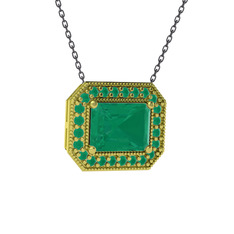 Esinti Dikdörtgen Kolye - Kök zümrüt 14 ayar altın kolye (40 cm gümüş rolo zincir) #2r3dq6
