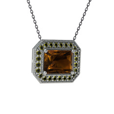 Esinti Dikdörtgen Kolye - Dumanlı kuvars ve peridot 925 ayar gümüş kolye (40 cm gümüş rolo zincir) #43mb0c