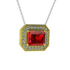 Esinti Dikdörtgen Kolye - Garnet ve swarovski 925 ayar altın kaplama gümüş kolye (40 cm beyaz altın rolo zincir) #46w3f2