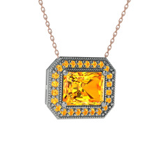 Esinti Dikdörtgen Kolye - Sitrin 18 ayar beyaz altın kolye (40 cm rose altın rolo zincir) #4w2ccu