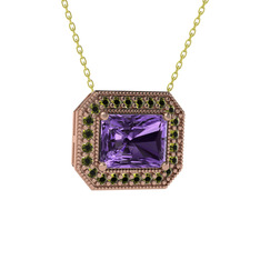 Esinti Dikdörtgen Kolye - Ametist ve peridot 8 ayar rose altın kolye (40 cm gümüş rolo zincir) #5d9vmv