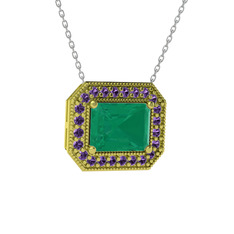 Esinti Dikdörtgen Kolye - Kök zümrüt ve ametist 18 ayar altın kolye (40 cm beyaz altın rolo zincir) #5ec92n