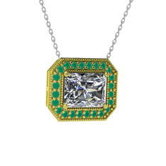 Swarovski ve kök zümrüt 18 ayar altın kolye (40 cm beyaz altın rolo zincir)