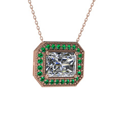 Esinti Dikdörtgen Kolye - Beyaz zirkon ve yeşil kuvars 8 ayar rose altın kolye (40 cm rose altın rolo zincir) #5kni6q