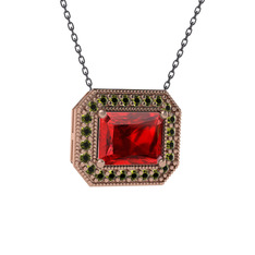 Garnet ve peridot 18 ayar rose altın kolye (40 cm gümüş rolo zincir)