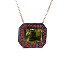 Esinti Dikdörtgen Kolye - Peridot ve garnet 925 ayar siyah rodyum kaplama gümüş kolye (40 cm rose altın rolo zincir) #6m7uf3