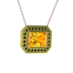 Esinti Dikdörtgen Kolye - Sitrin ve peridot 14 ayar altın kolye (40 cm rose altın rolo zincir) #6uirh2