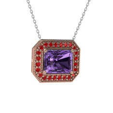 Esinti Dikdörtgen Kolye - Ametist ve garnet 925 ayar rose altın kaplama gümüş kolye (40 cm gümüş rolo zincir) #6wp4a4