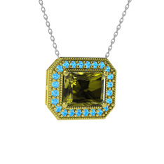 Esinti Dikdörtgen Kolye - Peridot ve akuamarin 925 ayar altın kaplama gümüş kolye (40 cm beyaz altın rolo zincir) #7l836g