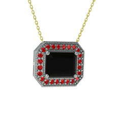 Siyah zirkon ve garnet 8 ayar beyaz altın kolye (40 cm altın rolo zincir)