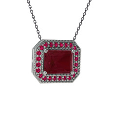 Esinti Dikdörtgen Kolye - Kök yakut ve rodolit garnet 8 ayar beyaz altın kolye (40 cm gümüş rolo zincir) #82jn8v