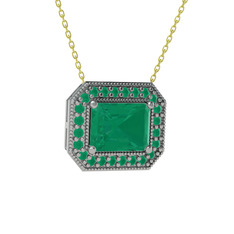 Esinti Dikdörtgen Kolye - Kök zümrüt 925 ayar gümüş kolye (40 cm gümüş rolo zincir) #88q6hg