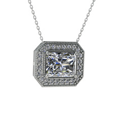 Esinti Dikdörtgen Kolye - Beyaz zirkon ve swarovski 8 ayar beyaz altın kolye (40 cm beyaz altın rolo zincir) #8as95i