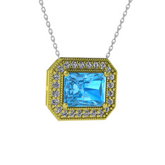 Esinti Dikdörtgen Kolye - Akuamarin ve swarovski 925 ayar altın kaplama gümüş kolye (40 cm beyaz altın rolo zincir) #8bq897