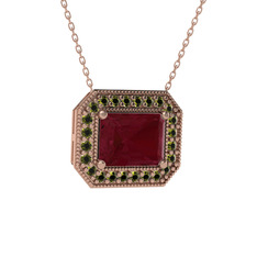 Esinti Dikdörtgen Kolye - Kök yakut ve peridot 18 ayar rose altın kolye (40 cm gümüş rolo zincir) #8s74ih