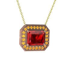 Esinti Dikdörtgen Kolye - Garnet ve sitrin 8 ayar rose altın kolye (40 cm altın rolo zincir) #8u92tv