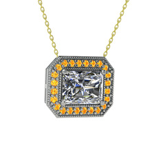Esinti Dikdörtgen Kolye - Swarovski ve sitrin 18 ayar beyaz altın kolye (40 cm gümüş rolo zincir) #952dhp