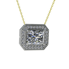 Esinti Dikdörtgen Kolye - Swarovski ve beyaz zirkon 18 ayar beyaz altın kolye (40 cm altın rolo zincir) #9g6ooa