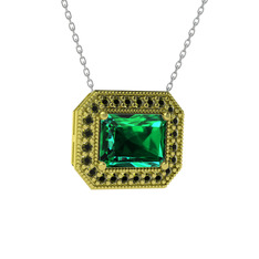 Esinti Dikdörtgen Kolye - Yeşil kuvars ve peridot 14 ayar altın kolye (40 cm gümüş rolo zincir) #9qgrxl