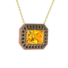 Sitrin ve peridot 18 ayar rose altın kolye (40 cm altın rolo zincir)
