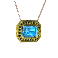 Esinti Dikdörtgen Kolye - Akuamarin ve peridot 8 ayar altın kolye (40 cm rose altın rolo zincir) #9wh401