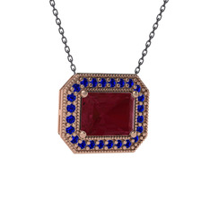 Kök yakut ve lab safir 14 ayar rose altın kolye (40 cm gümüş rolo zincir)