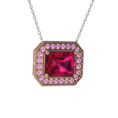 Rodolit garnet ve pembe kuvars 18 ayar rose altın kolye (40 cm gümüş rolo zincir)
