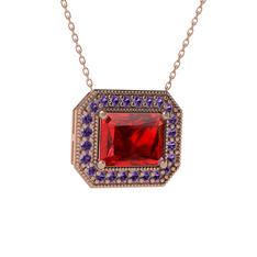 Esinti Dikdörtgen Kolye - Garnet ve ametist 925 ayar rose altın kaplama gümüş kolye (40 cm gümüş rolo zincir) #arxgm6