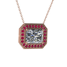 Esinti Dikdörtgen Kolye - Swarovski ve rodolit garnet 8 ayar rose altın kolye (40 cm rose altın rolo zincir) #avl2dp