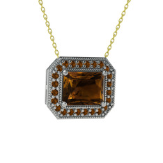 Esinti Dikdörtgen Kolye - Dumanlı kuvars 925 ayar gümüş kolye (40 cm gümüş rolo zincir) #axd8st