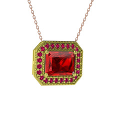 Esinti Dikdörtgen Kolye - Garnet ve rodolit garnet 14 ayar altın kolye (40 cm rose altın rolo zincir) #b7av8l