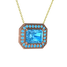 Esinti Dikdörtgen Kolye - Akuamarin 18 ayar rose altın kolye (40 cm altın rolo zincir) #b862he