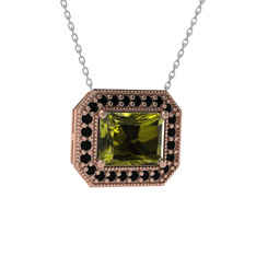 Esinti Dikdörtgen Kolye - Peridot ve siyah zirkon 18 ayar rose altın kolye (40 cm gümüş rolo zincir) #bbul0d