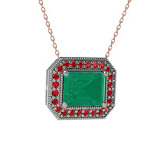 Esinti Dikdörtgen Kolye - Kök zümrüt ve garnet 18 ayar beyaz altın kolye (40 cm rose altın rolo zincir) #bhkilp