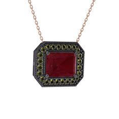 Esinti Dikdörtgen Kolye - Kök yakut ve peridot 925 ayar siyah rodyum kaplama gümüş kolye (40 cm rose altın rolo zincir) #bnh3p8
