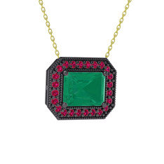 Esinti Dikdörtgen Kolye - Kök zümrüt ve rodolit garnet 925 ayar siyah rodyum kaplama gümüş kolye (40 cm altın rolo zincir) #bpoieu