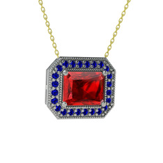 Esinti Dikdörtgen Kolye - Garnet ve lab safir 925 ayar gümüş kolye (40 cm altın rolo zincir) #cazi8p
