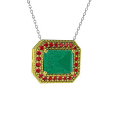 Kök zümrüt ve garnet 18 ayar altın kolye (40 cm beyaz altın rolo zincir)