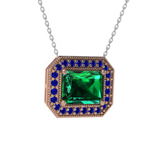 Esinti Dikdörtgen Kolye - Yeşil kuvars ve lab safir 14 ayar rose altın kolye (40 cm gümüş rolo zincir) #cjrvfk