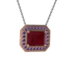 Esinti Dikdörtgen Kolye - Kök yakut ve ametist 8 ayar rose altın kolye (40 cm gümüş rolo zincir) #cx3lkw