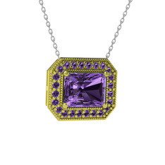 Esinti Dikdörtgen Kolye - Ametist 18 ayar altın kolye (40 cm beyaz altın rolo zincir) #d2cv6u