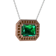 Yeşil kuvars ve dumanlı kuvars 18 ayar rose altın kolye (40 cm gümüş rolo zincir)