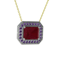 Kök yakut ve ametist 925 ayar gümüş kolye (40 cm altın rolo zincir)