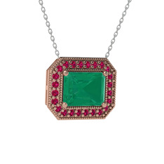 Esinti Dikdörtgen Kolye - Kök zümrüt ve rodolit garnet 925 ayar rose altın kaplama gümüş kolye (40 cm gümüş rolo zincir) #dj82ey