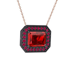 Esinti Dikdörtgen Kolye - Garnet ve rodolit garnet 925 ayar siyah rodyum kaplama gümüş kolye (40 cm rose altın rolo zincir) #dtfjcu