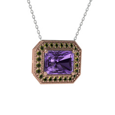 Esinti Dikdörtgen Kolye - Ametist ve peridot 14 ayar rose altın kolye (40 cm beyaz altın rolo zincir) #e024lr
