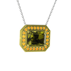 Esinti Dikdörtgen Kolye - Peridot ve sitrin 14 ayar altın kolye (40 cm gümüş rolo zincir) #e2a73