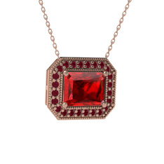 Esinti Dikdörtgen Kolye - Garnet ve kök yakut 925 ayar rose altın kaplama gümüş kolye (40 cm gümüş rolo zincir) #ebj41d